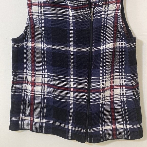 Chaps Womens Knit Sweater Moto Vest Size XXL Plaid Cotton Asymmetric Zip - Picture 5 of 8